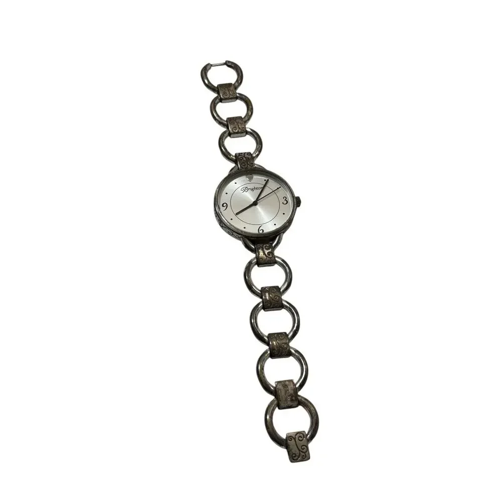 Brighton Watch York Women Silver Tone Link Bracelet w/White Dial Heart READ
